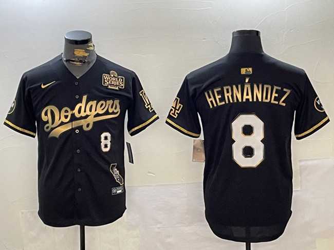 Men%27s Los Angeles Dodgers #8 Enrique  Black Gold 2024 World Series With Vin & California Patch Vapor Premier Limited Stitched Baseball Jersey